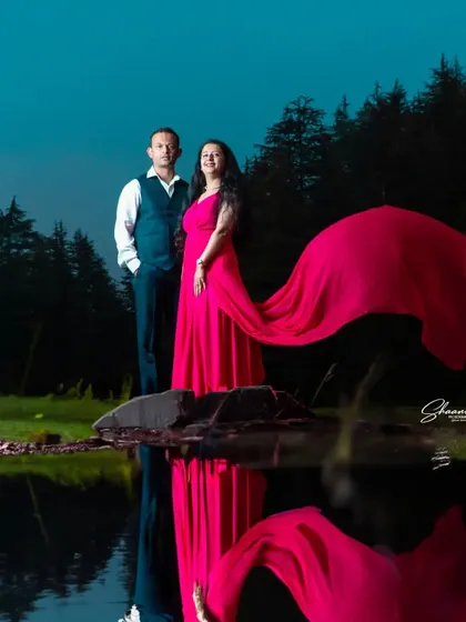 A pre-wedding shoot is the perfect way to capture your love story in a relaxed setting. Here, we used the calm waters to create a stunning reflection, making the moment feel like a beautiful painting.