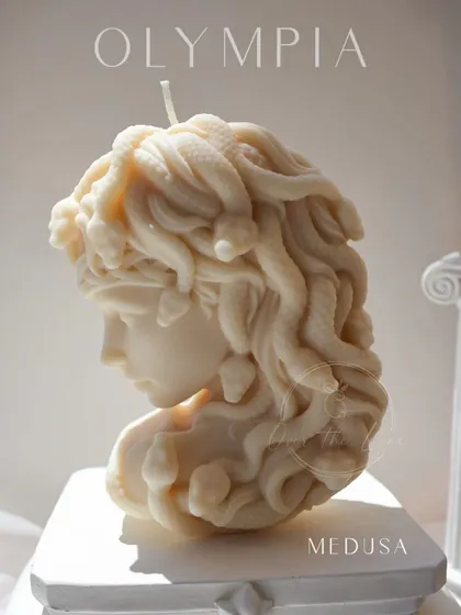 The powerful and detailed Medusa candle from my Olympia collection. The intricate snakes in her hair make this a truly captivating sculptural piece.