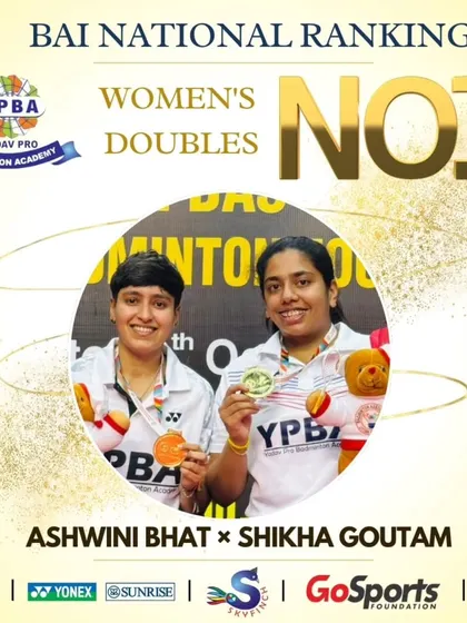 Dominance in Women's Doubles. I am proud to announce my trainees Ashwini Bhat and Shikha Gowtham have achieved the BAI National Ranking No. 1 spot through consistent, top-tier performances.