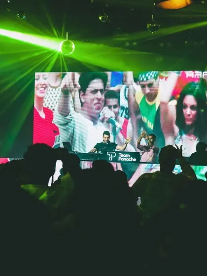 A shot from my 5-hour Bollywood retro audio-video set. I love mixing the visuals from movies like 'Main Hoon Na' live with the music, creating a completely immersive experience.