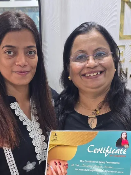 A proud moment, presenting a certificate of completion to my student Pallavi. Her hard work and dedication throughout the professional nail course have been truly inspiring.
