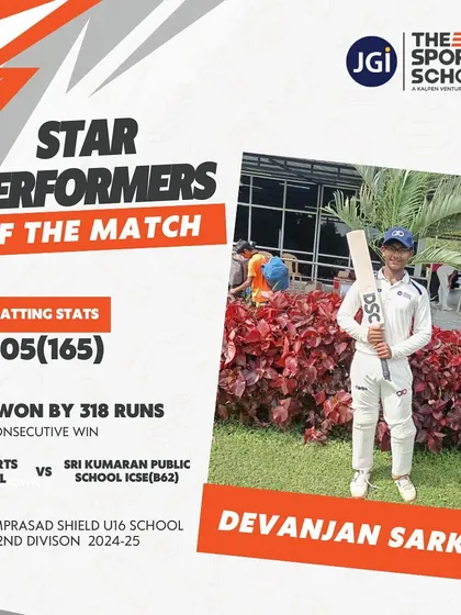 Devanjan Sarkar's monumental score of 205 runs showcases the high-caliber batting talent we nurture at our academy.