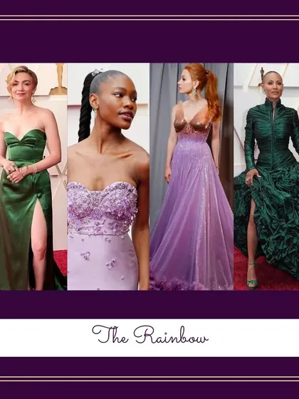 The red carpet was also full of rainbow colors. Don't be afraid to embrace vibrant greens, purples, and other jewel tones for your next big occasion.