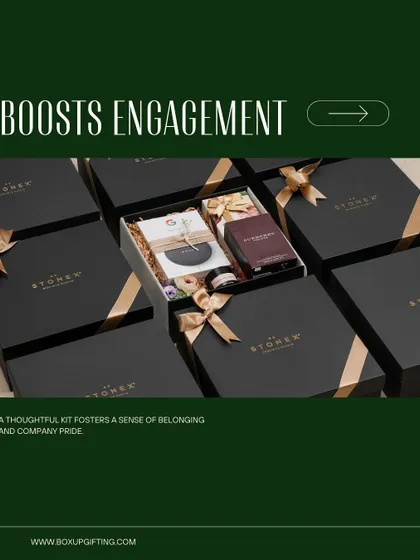 A thoughtful welcome kit boosts engagement by fostering a sense of belonging and company pride. These custom boxes for Stomev are designed to do just that.