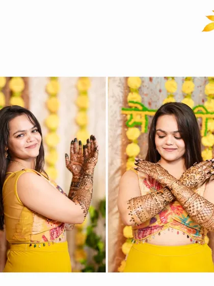 A diptych of the bride showing off her intricate Mehandi. These shots are all about celebrating the beauty and tradition of henna.