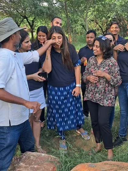 Our rewilding expert engages with the Bacardi team at Aravali Nagar Van, explaining how native plants can revive a forest degraded by waste and invasive species.