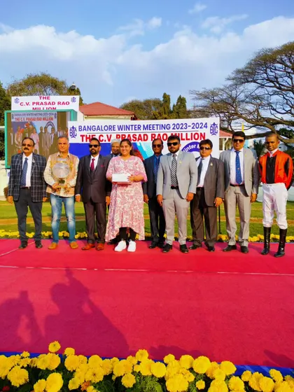The presentation ceremony for The C.V. Prasad Rao Million with the winning team of Excellent Lass.