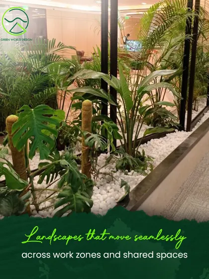 This view shows how our landscapes move seamlessly across different zones at The Executive Centre. The continuous planters connect the corridor to the main workspace, creating a cohesive design narrative.