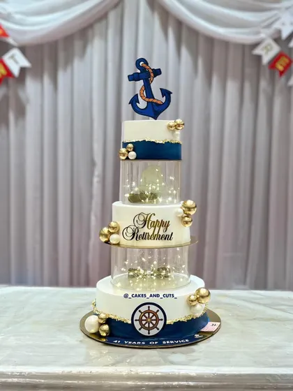 This navy-themed retirement cake was for an officer's celebration. We teach how to create themed cakes that honor a person's career and achievements.