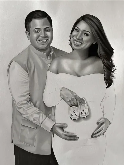 A special charcoal sketch for an expecting couple, celebrating their journey to parenthood. This A3 portrait was created to be as smooth and gentle as the moment itself, a beautiful keepsake of this precious time.
