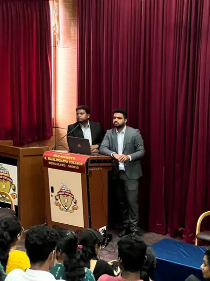 My co-founder and I addressing the students at KLE Tourism college, discussing the importance of sustainable practices in adventure tourism.