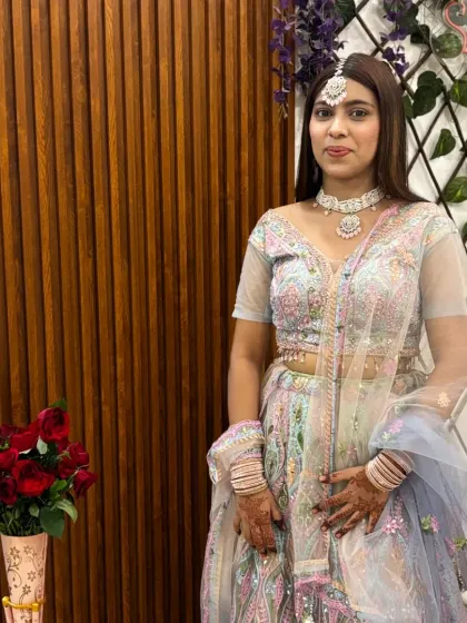 A beautiful multi-color lehenga that blends tradition with contemporary glamour. The pastel shades and delicate embroidery make it a unique choice for any festive occasion.