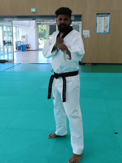 In the training hall in South Korea, ready for action.