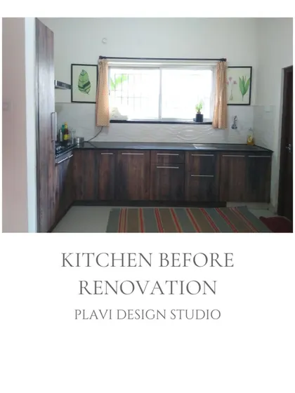 The 'before' shot of my own kitchen, showing the dark wood cabinets and inefficient layout that prompted the renovation.