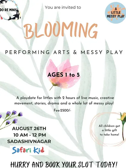 Come join our 'Blooming' playdate for littles aged 1 to 5. This event features two hours of live music, creative movement, stories, drama, and a whole lot of messy play. Every child gets a little gift to take home.