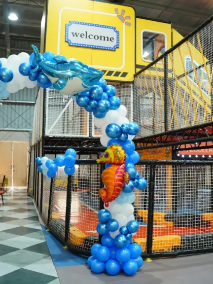 Another view of our 'Under the Sea' party setup, showing how we use the space to create an immersive themed experience.