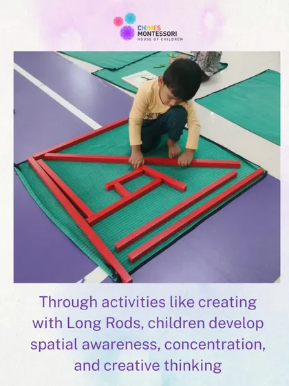 Through activities like creating with Long Rods, children develop spatial awareness, concentration, and creative thinking. This is math and art combined.