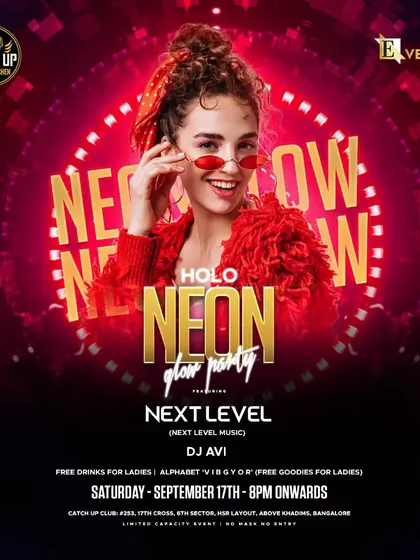 Another variation of the Neon Glow party poster, consistently delivering the 'Next Level Music' promise.