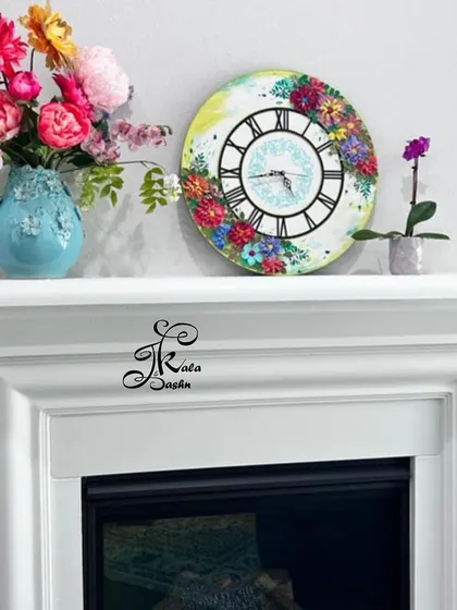 The same 20-inch clock on a mantelpiece, showing its presence in a home setting.