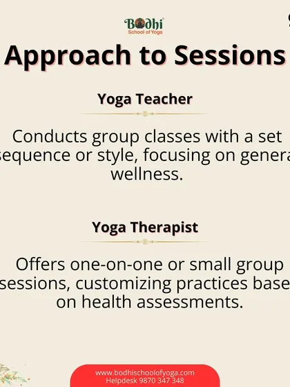 The approach to sessions is distinct. A yoga teacher typically leads group classes with a set sequence, whereas a therapist offers one-on-one or small group sessions customized after a health assessment.