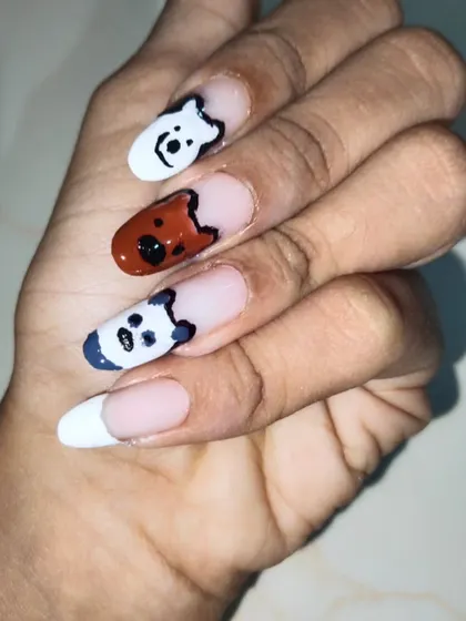How cute are these We Bare Bears nails? I had so much fun painting Ice Bear, Grizz, and Panda for a client. I can create custom sets with any of your favorite cartoon characters.