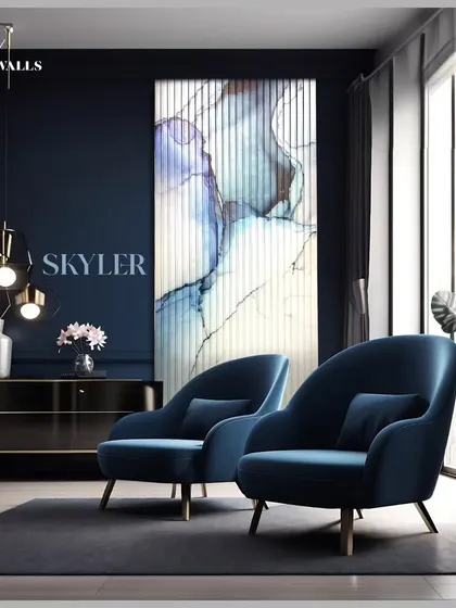 This living space features our 'Skyler' panel, inspired by the fluid beauty of agate stone. The design adds a symphony of texture and color, turning the wall into an embodiment of personal style and taste.