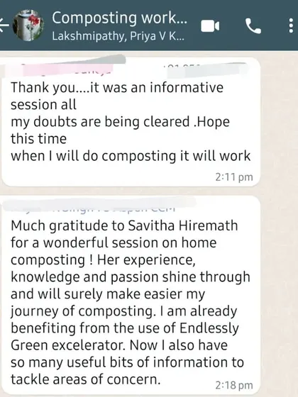 The feedback from my workshop participants is incredibly encouraging. It feels great to know that I was able to clear their doubts and make their composting journey easier. This is what 'Composting with Confidence' is all about.