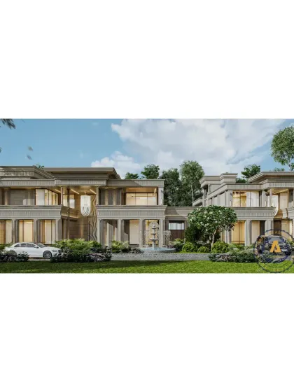 In this DLF Chattarpur Farms project, we unified three separate farmhouses with a shared identity. By using classical lines and articulated pillars, we created a grand, welcoming feel that provides a unique and luxurious character.