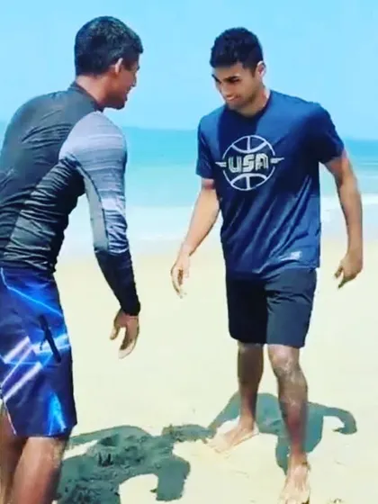 The initial engagement is critical. Here, two students are working on their stance and entry techniques before initiating a grappling exchange. Training outdoors prepares you for the unpredictability of a real-world situation.