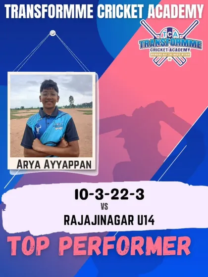 Arya Ayyappan, who also bowled a brilliant spell, taking 3 wickets in the same U-14 match.