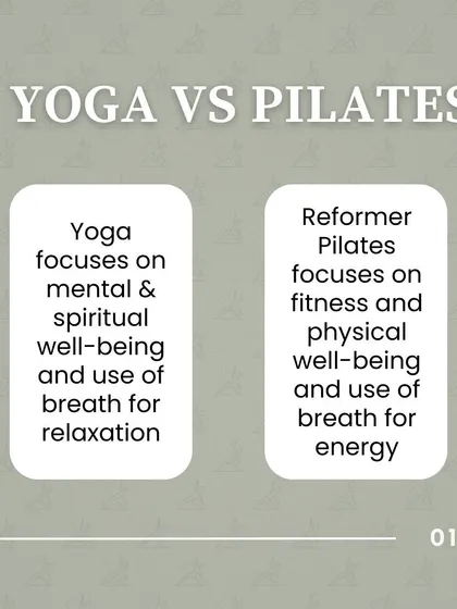 Yoga vs. Pilates: Yoga often focuses on mental and spiritual well-being, while Reformer Pilates focuses on physical fitness and using breath for energy.