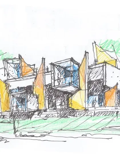 Another facade exploration for the VIT School of Architecture, this time using a series of overlapping, angled planes to create a sense of movement and energy.