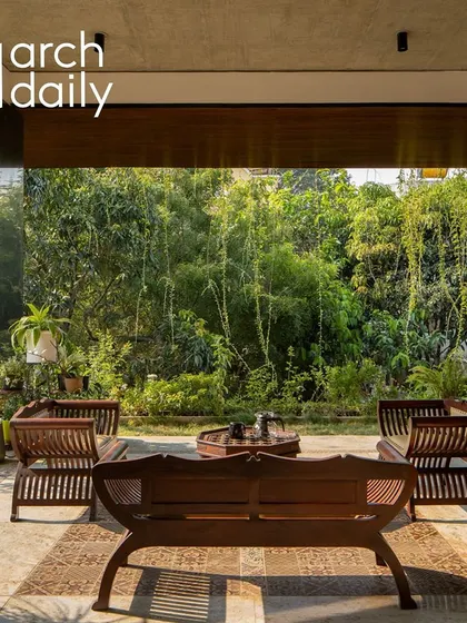 The serene outdoor pavilion of "House of Greens," as featured on ArchDaily.