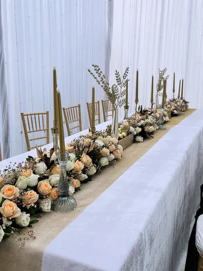 Another view of the sophisticated floral table runner, perfect for an adult celebration or a formal event.