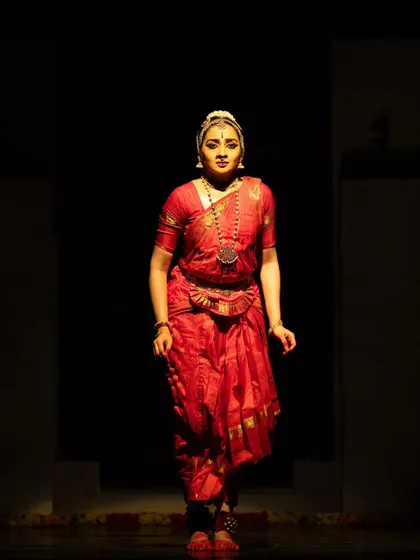 A full-length shot of me walking towards the sanctum, a key moment in the narrative of "Venkatesha Shreesha."