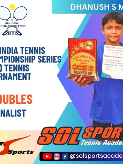 We congratulate 9-year-old Dhanush SM for reaching the doubles final in the U12 CS7 AITA Nationals Tennis tournament. A fantastic achievement for such a young player.