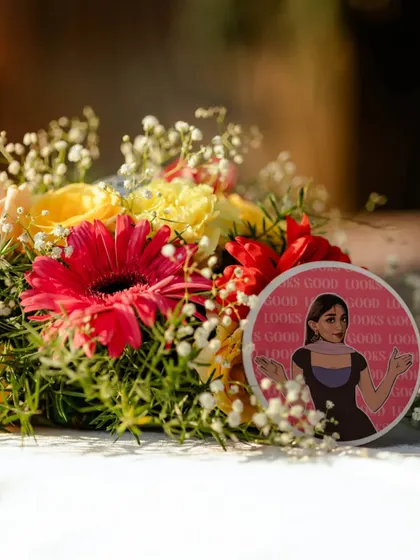 We believe in making every element unique. This fun, illustrated coaster adds a touch of modern humor and personality to the Mehendi celebration.