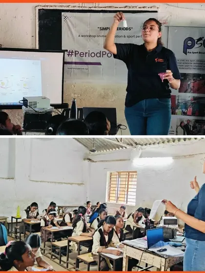 A facilitator demonstrates the use of a menstrual cup during a workshop. We believe in showing, not just telling, to demystify different period products and empower athletes to choose what works best for them.