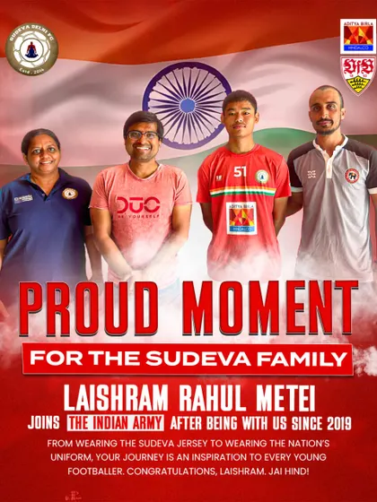 From the Sudeva jersey to the Indian Army uniform. Laishram Rahul Metei, who was with us since 2019, has made us all proud by serving our great nation. This shows that the discipline learned on the football pitch builds character for life.