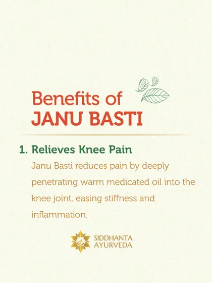 For targeted knee pain relief, I use Janu Basti. This therapy involves creating a reservoir of warm, medicated oil over the knee joint to deeply penetrate the tissues, easing stiffness and inflammation.