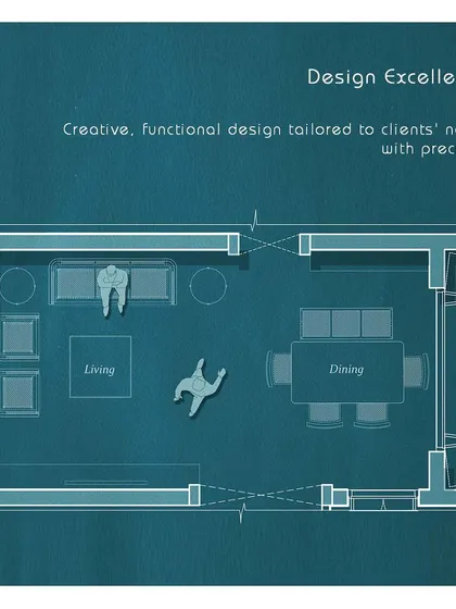 This graphic represents my commitment to design excellence. My process is about creating functional, creative plans that are precisely tailored to my clients' needs, bridging the gap between a great idea and a beautifully executed project.