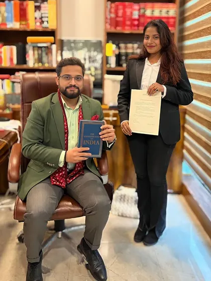 Another intern from our January batch receiving her completion certificate. Our program is designed to bridge the gap between academic knowledge and practical legal skills.