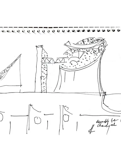 An elevation sketch exploring texture and form. The act of drawing helps me to think about how a building will feel, not just how it will look.