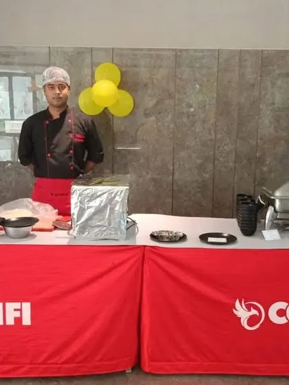 A live cooking station at a birthday party, where our chef is ready to prepare fresh dishes for guests.