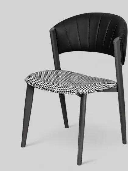 This chair blends a minimalist modern design with classic patterns. The houndstooth seat cushion contrasts beautifully with the vertically stitched black leather backrest, creating a perfect addition for your home decor.