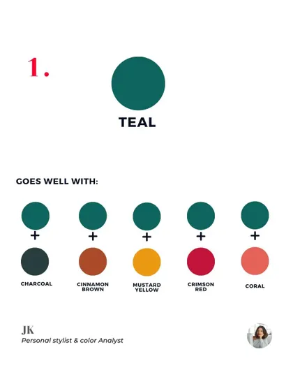Teal is a fantastic color that works well with a variety of other shades. Use this guide for inspiration.