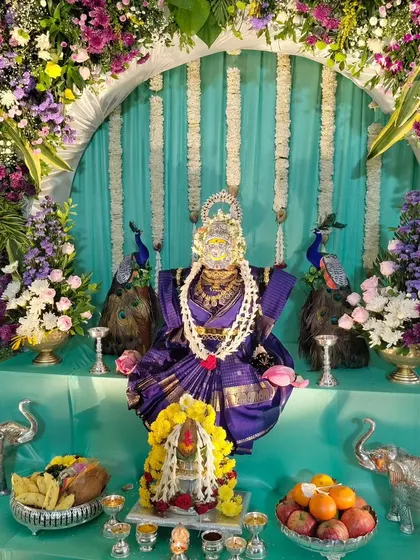 A complete view of the Varamahalakshmi festival decorations.