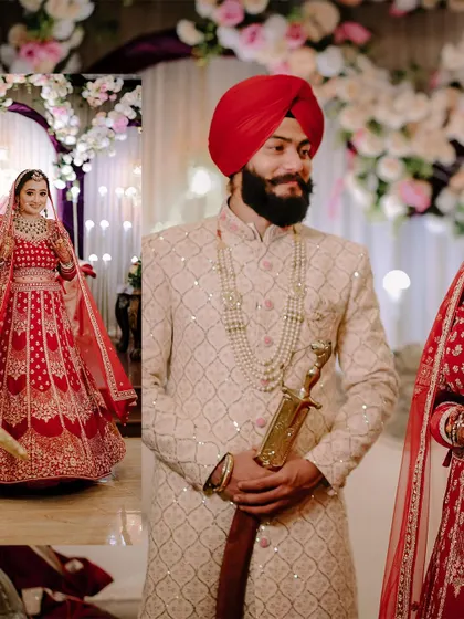 A collage featuring the handsome Sikh groom and the beautiful bride.