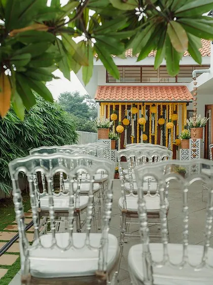 A duplicate image of the elegant and modern seating for the Haldi ceremony.