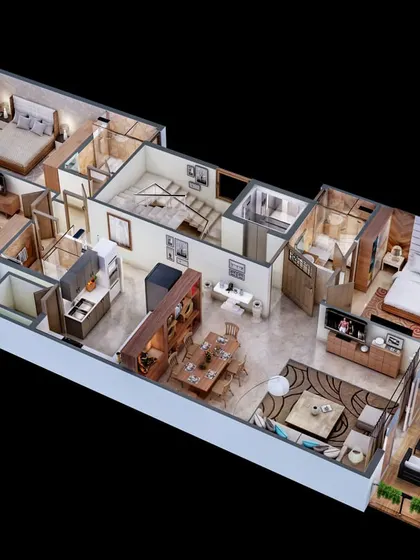 Another variation of a 3D floor plan, demonstrating a different interior style and layout, highlighting the flexibility of the architectural design.